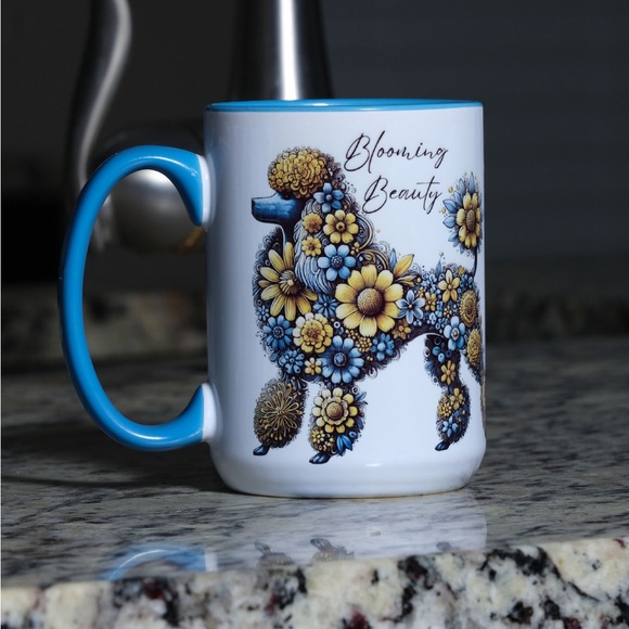 Custom Made Floral Poodle Ceramic Mug (15 oz) - Picture 1 of 5